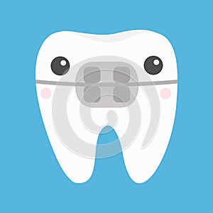 White tooth braces icon. Cute cartoon kawaii funny face character. Brace teeth. Oral dental hygiene. Children teeth care. Flat