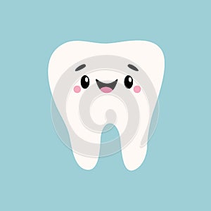 White tooth icon. Healthy teeth. Cute cartoon kawaii smiling funny face baby character. Eyes, cheeks, brows. Oral dental hygiene.