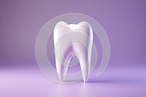 White tooth on lilac background, light emphasizes the cleanliness of the tooth