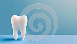 White tooth model on blue background. Dental care. Stomatology clinic, orthodontist\'s business