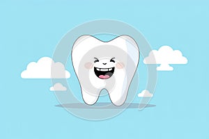 White tooth with smile on blue background, light emphasizes the cleanliness of the tooth, vector