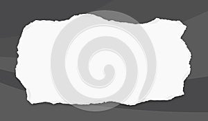 White torn paper strip with soft shadow for text or ad. is on dark curved grey background.
