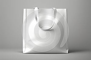 White tote bag mockup on a grey background. Blank template