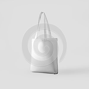 White totebag mockup 3d rendering, textured ecobag with handles, isolated on background