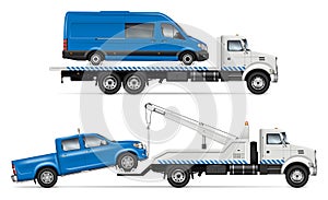 White Tow trucks vector from side view