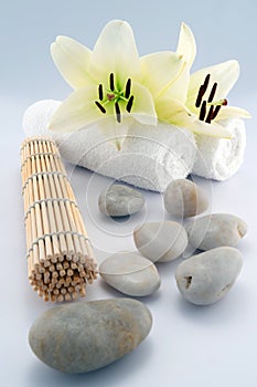 White towels and stones