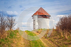 White tower of hydroelectricity in Bielkowo