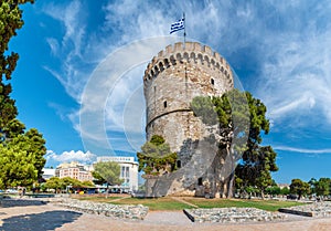 White tower of Thessaloniki, coastal town in Greece photo