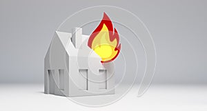 White toy house with fire symbol