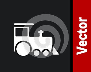 White Toy train icon isolated on black background. Vector