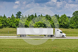 White Tractor-Trailer Truck With Great Copy Space