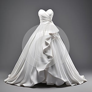 White Traditional Wedding Gown With 3d Rendering And Flowers