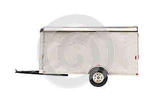 White trailer isolated on white background with space for text