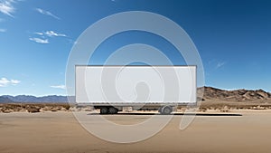 white trailer truck on the road with a blank billboard