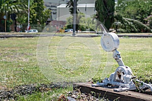 White train rail changer or level crossing lever