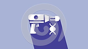 White Transfer liquid gun in biological laborator icon isolated on purple background. 4K Video motion graphic animation