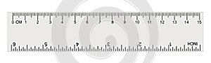 White transparent ruler, isolated inch and centimetre, inches, centimeters, centimetres, millimeters, millimetres, imperial metric photo