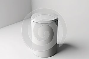White trash bin over white background. 3D rendering style.
