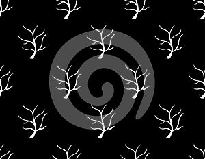 White Tree Stripped Bare on Black Background. Vector Illustration.