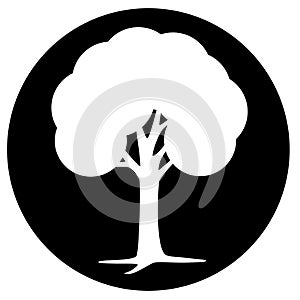 White tree vector in black circle