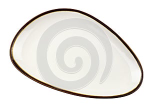 White triangle empty dish with brown edging isolated on white