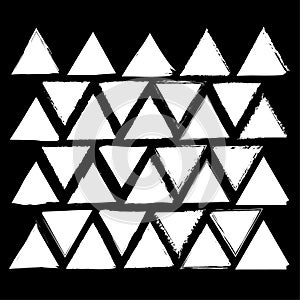 White triangle pattern. Grunge geometry background. Vector repeat print. Abstract shape texture.