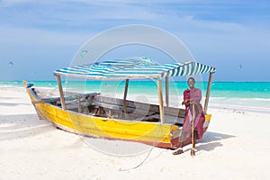 White tropical sandy beach on Zanzibar.