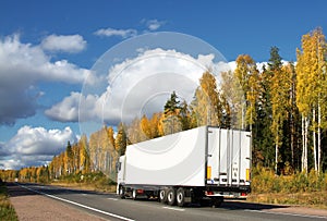 white truck on autumn highway