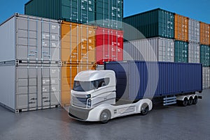 White truck in container port