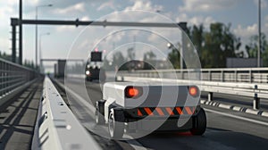 White Truck Driving Next to Traffic Light on Highway