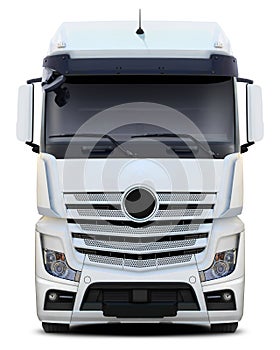 White truck Mercedes Actros front view.