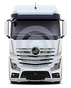 White truck Mercedes Actros front view.