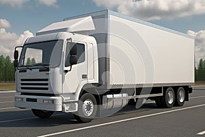 White truck on the road in the city. Freight transportation. generative ai