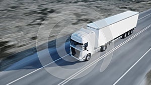 White truck. trailer on the road, highway. Transports, logistics concept. 3d rendering.