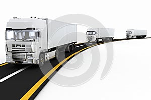 White Trucks on freeway. 3d render illustration