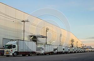 White trucks parked