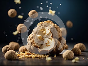 White truffle, Tuber magnatum, highly prized edible fungus, cinematic advertising photography