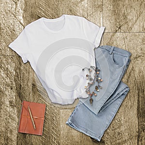 White tshirt mockup casual fashion clothing styled photo