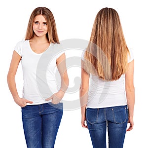 White tshirt on a young woman template