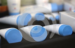 White tubes on counter.