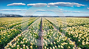 White tulip flowers on the field of farm in Espel village Splendid spring scene of Netherlands countryside