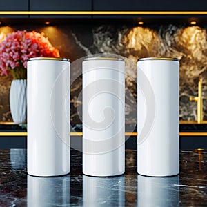 White Tumblers Elegant GoldAccented Drinkware Mockups