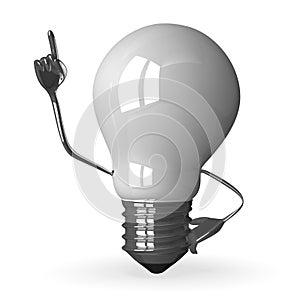 ï»¿White tungsten light bulb character in moment of insight