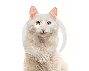 White turkish angora cat portrait looking at the camera