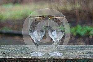 white two big glass crystal goblets