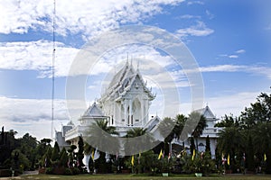 White ubosot of Wat Tham Khuha Sawan Temple Amphoe Khong Chiam photo