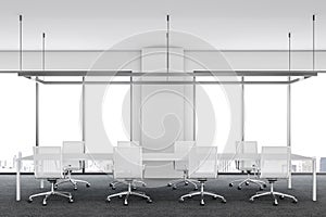 White ultra modern office meeting room interior