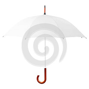 White umbrella isolated on white background. Open umbrella on white background