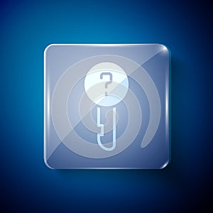 White Undefined key icon isolated on blue background. Square glass panels. Vector Illustration