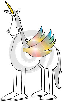 White unicorn with colored wings